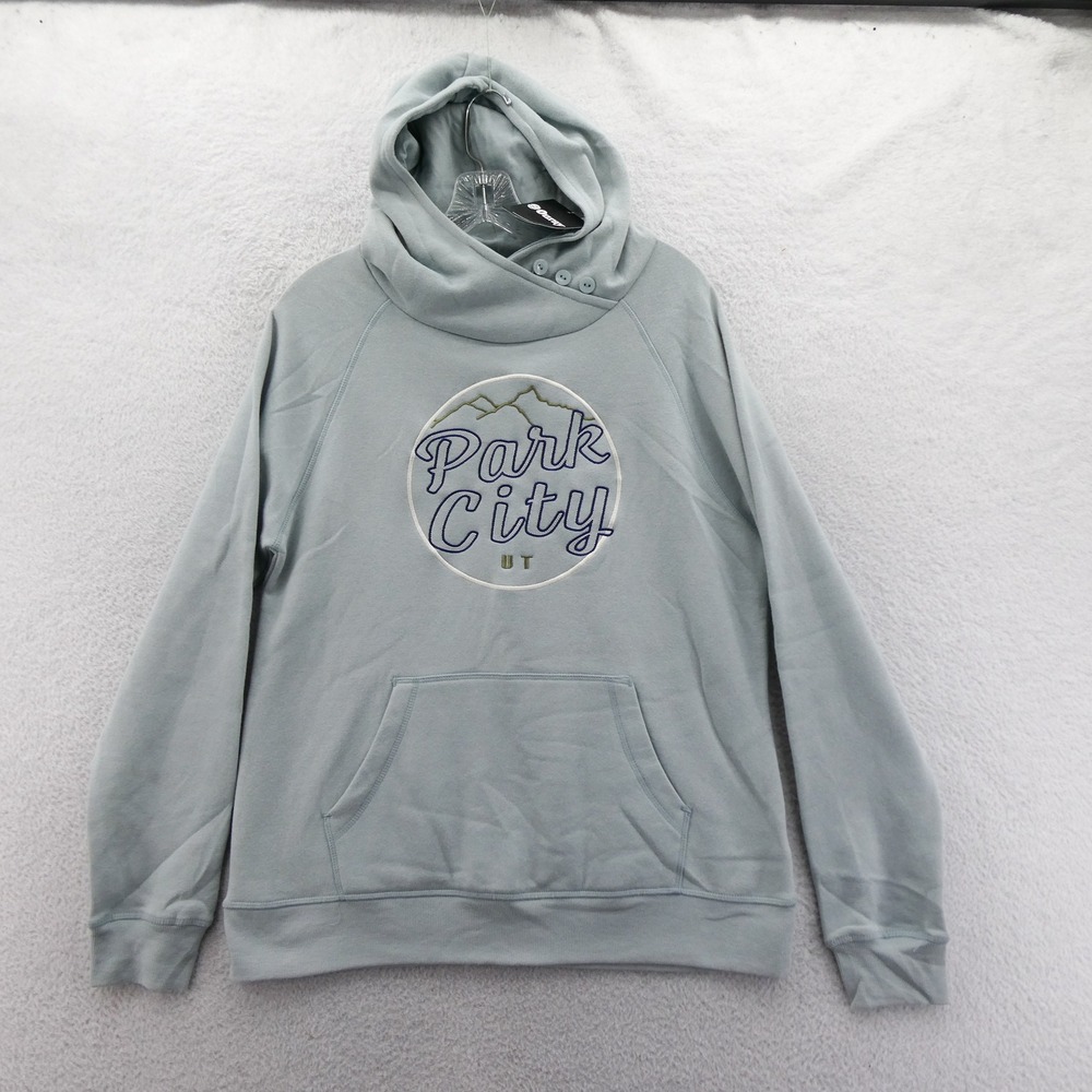Ouray Hoodie Women Medium Park City Utah Blue Cowl Neck Button Fleece Sweatshirt